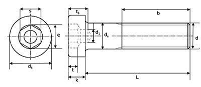 DIN 6912 Low Socket Cap Screw with Pilot Hole drawing