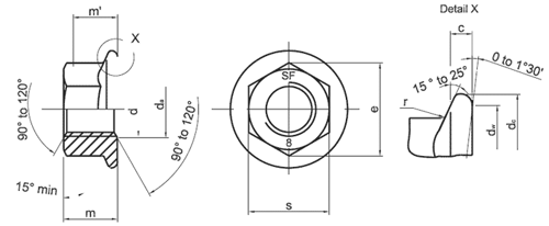 ISO 4161 Hex Flange Nuts Drawing