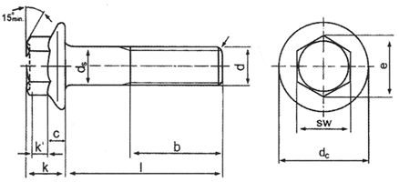 ISO 4162 hexagon bolts with flanges / Hex Flange bolts Drawing