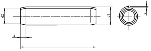 ISO 8750 Standard Type Coiled Spring Pin Drawing